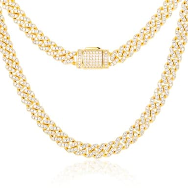 Ucciyo Moissanite Cuban Chain For Men Women 5.3-7 Ct Miami Moissanite Cuban Link Chain Necklace 18k Gold Plated Sterling Silver Iced Out Chain 6MM 22Inch