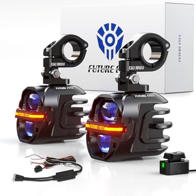 Future Eyes Motorcycle Fog Lights 120W LED Amber Auxiliary Driving Lights with DRL & Strobe, IP67 Waterproof Motorcycle Light for Night Riding, Off-Road, Dirt Bike, ATV, UTV, Golf Cart