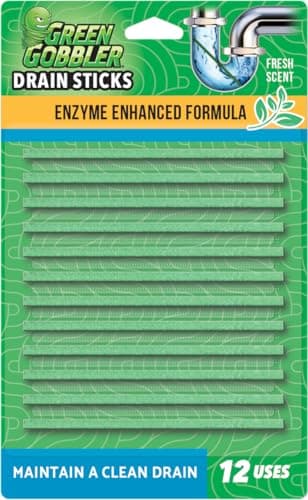 Green Gobbler Drain Cleaner and Deodorizer Sticks with Enzymes - Maintain a Clean Drain, Safe for Pipes and Septic Tanks, Use Monthly - 12 Pack