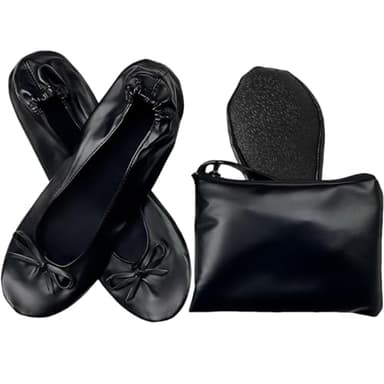 Nexoria Foldable Flats for Women, Foldable Ballet Flats Shoes for Purse, Portable Roll Up Shoes with Zipper Pouch, Stylish Comfortable & Non-Slip Portable Women Flat for Weddings, Office, Travel (Black,M)