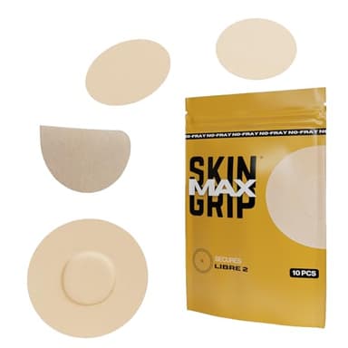 Skin Grip MAX Freestyle Libre 2 Sensor Covers Waterproof, Non-Fraying, Extreme CGM Tape, Continuous Glucose Monitor Patch, Libre Sensor Protection Covers, 10-Pack, Tan