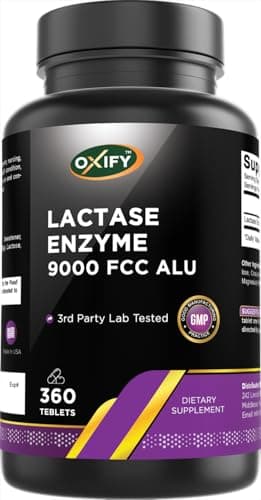 Oxify Lactase Enzyme 9000 FCC ALU | 360 Tablets | Gluten-Free, Non-GMO | Supplement Made in USA