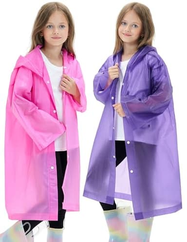 HOOMBOOM 2 Pack Waterproof Raincoats for Kids Reusable,EVA Rain Ponchos Emergency Rain Jacket for Children, Boys and Girls