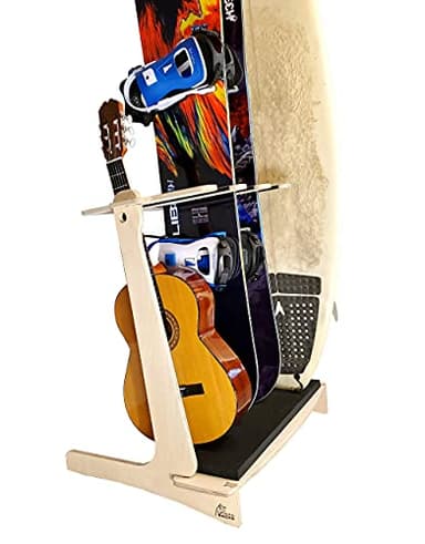 Grassracks Premium Freestanding Vertical Surfboard Rack - Masterfully Crafted Birch Wood Surfboard Stand for 4 Surfboards Wakeboards or Snowboards - 4 Guitar Stand (4 Boards or Guitars, Birch)