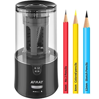AFMAT Electric Pencil Sharpener - Auto Stop, Super Sharp & Fast, Plug in Pencil Sharpener for 6-12mm No.2/Colored Pencils - Classroom/Office/Home PS92