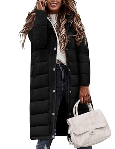 Jyanl Womens Winter Coats Long Puffer Jacket Coat Down Thicken Warm Quilted Jacket Puffy Padded Full Zip Hoodie Coat Side Zipper Hood Outerwear