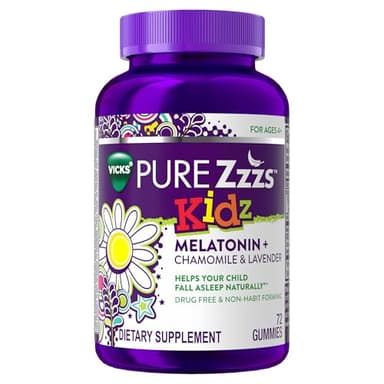 PURE Zzzs Kidz, Kids Melatonin Gummy, Sleep Aid, Low Amount of Melatonin for Kids, with Chamomile and Lavender, Melatonin 1 mg, Melatonin Gummies Kids, Berry Flavored, 72 Sleep Gummies
