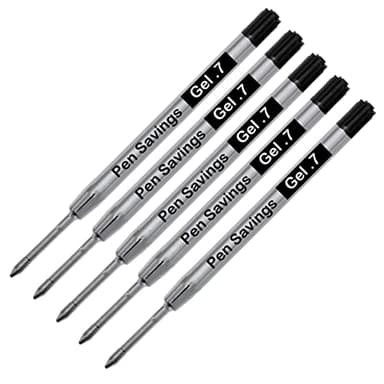 5 Pack, Pen Savings Gel Pen Refills Compatible with Parker Ballpoint Pens, .7mm, Smooth Writing, Frictionless Flow (Bulk Packed) (Black)
