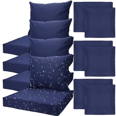 Mindsoft 4 Set Patio Cushion Covers Replacement Water UV Resistant Outdoor Cushion Slipcovers with Zipper Chair Seat Covers for Outdoor(24 x 21.3 inches, 24 x 24 x 4.7 inche,Dark Blue)
