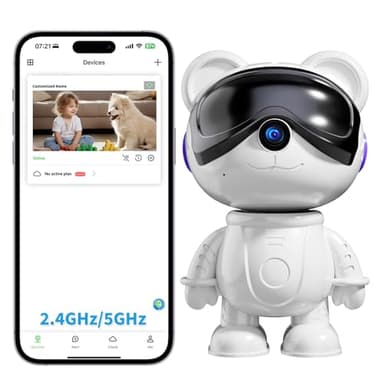 2K 3MP Cute Bear Home Security Camera: 5G/2.4G WiFi Indoor Cam for Baby/Pet/Nanny - 360° View, AI Human & Pet Detection with Auto Tracking, Non-Glare Night Vision, RTSP/ONVIF, Works with Alexa/Google