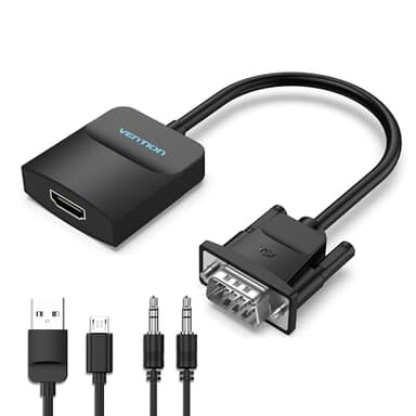 VENTION VGA to HDMI Adapter 0.5FT, Uni-Directional VGA(Source) to HDMI(Display) Converter (Male to Female) 1080@60Hz with Audio Cable and Micro USB Cable from PC, Monitor