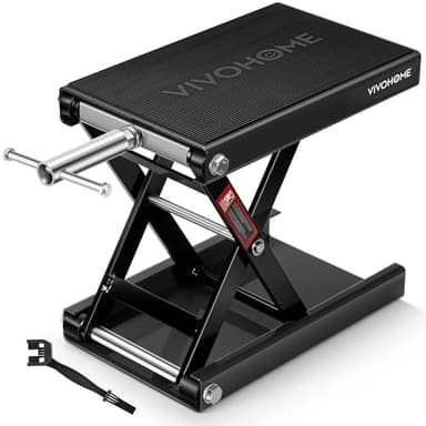 VIVOHOME 1100 LBS Motorcycle Lift Scissor Jack, Wide Deck Hoist Stand, Height Adjustable Center Stand with Crank, Steel Lift for Cruiser, Dirt Bike, ATV - Black