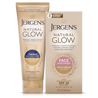 Jergens Natural Gradual Glow Bundle Pack: Daily Moisturizer +Firming 7.5fl oz and SPF20 Face Moisturizer 2fl oz, Fair to Medium