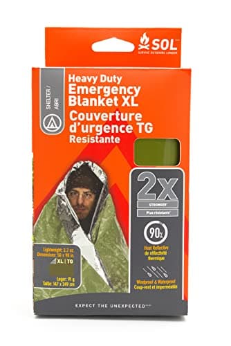 S.O.L. Survive Outdoors Longer 90% Heat Reflective Heavy-Duty Emergency Blanket - Thick, Rugged for Disaster Preparedness Kit - Waterproof, Windproof, Tear-Resistant - 58" x 98", 3.2 oz, Green