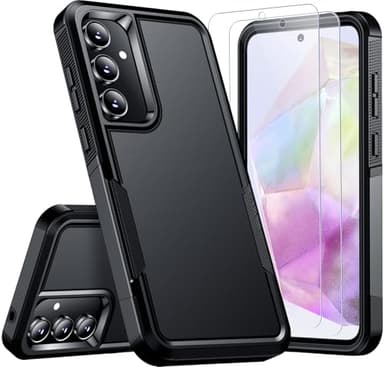 SPIDERCASE for Samsung Galaxy A35 5G Case,[12 FT Military Grade Drop Protection] 2 Pack[Tempered Glass Screen Protector ] Heavy Duty Shockproof Case,Black