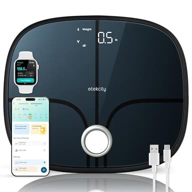 Etekcity Smart Rechargeable Scale for Body Weight, BMI, Fat, Muscle Mass, Digital Bathroom Scale with 13 Metrics, Secret Mode, Bluetooth Connect to Free Apps, Stealth Black