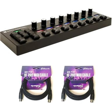 Melbourne Instruments ROTO-CONTROL DAW and MIDI Controller Bundle with 2x Kellards MID-P10T Pro MIDI to MIDI Cable 10 Feet