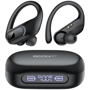 occiam Active Noise Cancelling Wireless Earbuds Bluetooth Headphones Ear Buds 96Hrs Playback Clear Call Waterproof Earphones with Ear Hook Microphones for Sport Running (Matte Black)