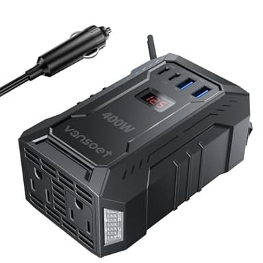 400W Car Power Inverter DC 12V to 110V AC Inverter with PD 30W/15W USB C+2*USB A Ports & 2 AC Outlets, Car Plug Adapter Outlet for Laptop/Phone/Road Trip