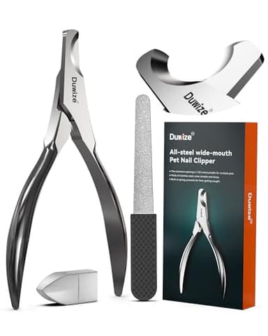 Duwize Dog Nail Clippers - All Steel Material, 1.22-Inch Large Opening, Built-in Spring, No Fur Pinch, for Medium to Large Dogs and Cats, Professional Pet Nail Trimmers, With Free Nail File (Polished)
