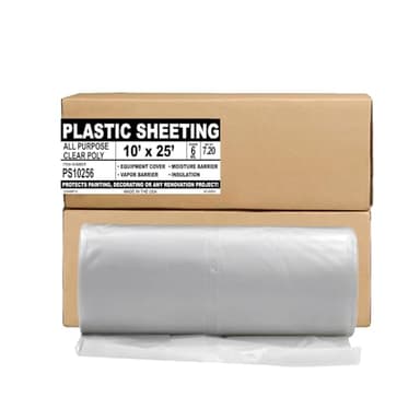 Aluf Plastics 6 MIL Thick Extra Strong Heavy Duty Clear All Purpose Vapor and Moisture Barrier Sheet Tarp/Drop Cloth - 10' x 25' - for Painting, Furniture, Carpet, Contractor, & Construction
