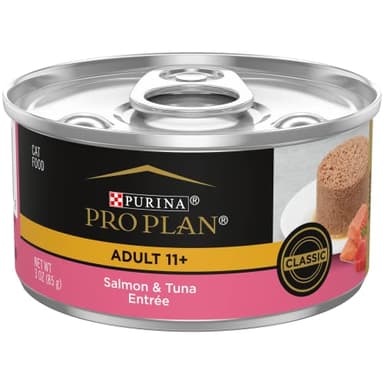 Purina Pro Plan Pate High Protein Senior Wet Cat Food, SENIOR 11+ Salmon & Tuna Entree - (Pack of 24) 3 oz. Pull-Top Cans