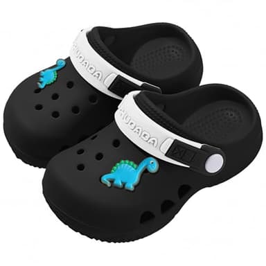 Neoxlem Kids Toddler Clogs Boys Girls Dinosaur Slip on Slides Sandals Summer Beach Pool Outdoor Water Shoes Shower Slippers Garden Clog Black160