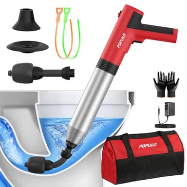 POPULO Electric Toilet Plunger Swift High Pressure Drain Unclogger Plungers for Bathroom, Floors, Shower Heavy Duty Versatile Home Toilet Clog Remover