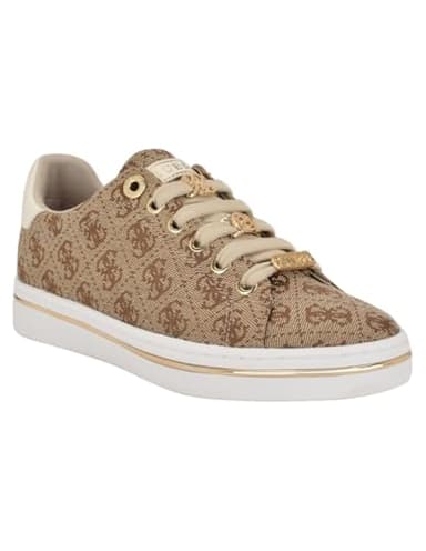 Guess Women's Stasey Sneaker, Medium Brown/Pink Logo 210, 6.5
