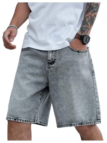 Verdusa Men's Jorts Baggy Jean Shorts Mid Waist Vintage Summer Denim Shorts Light Grey Medium