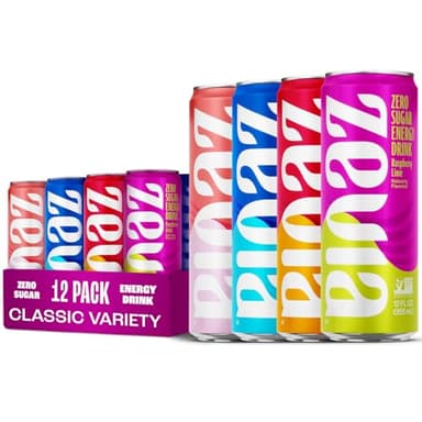 Zevia Zero Sugar Energy Drink, Classic Variety Pack, 12 oz Cans (12-Pack) – Naturally Sweetened, Non-GMO Project Verified, Gluten-Free, Vegan