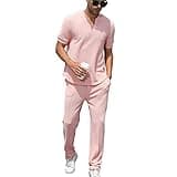 FZNHQL Mens Shirts Fashion Tracksuit 2 Piece Casual Polo Sweatsuit Athletic Sports Walking Suits for Men Jogger Sport Suits Gym Outfits 2pcs Pink L