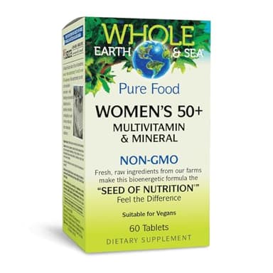 Natural Factors Whole Earth & Sea Women's 50+ Multivitamin & Mineral - Daily Multivitamin with Calcium, Selenium & More - Supports Bone & Brain Health - 60 Tablets (30 Servings)