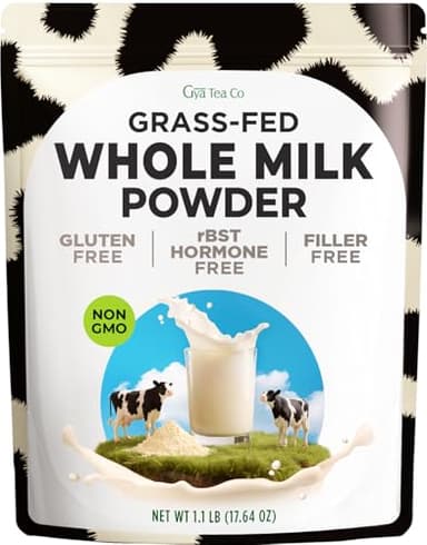 Gya Tea Co Whole Milk Powder 1.1lb (17.64 Oz) - Pasture Raised Source, rBST Hormone Free, Non-GMO - Shelf Stable Premium Grade Powdered Milk for Baking, Cooking, Smoothies - Rich in Protein & Calcium