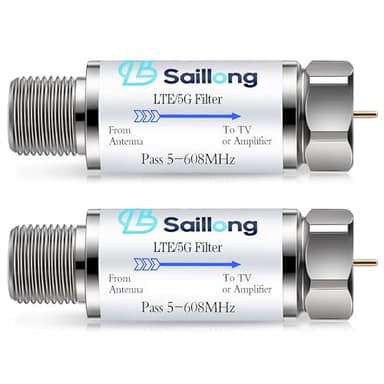 Saillong LTE Filter for TV Antenna, 4G 5G LTE Signal to Reduce Interference and Pixilation for Clear Digital TV Reception, Frequency Range 5-608 MHz, Indoor Outdoor Installation(2 Pack)