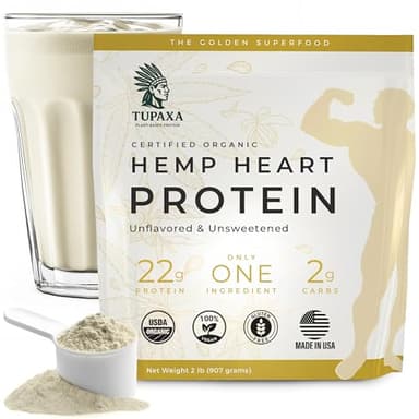 TUPAXA USDA Organic Hemp Protein Powder for Women & Men - Unflavored Pure Natural - Plant Based Powder, Vegan, Gluten Free, Keto - Hemp Seed Powder Cold-Pressed (30 Servings (2 lb), Unflavored)