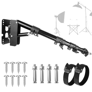 Wall Mounting Triangle Boom Arm for Ring Light, Support 180° Flexible Rotation, 21.7-45.6in Adjustable Length, Save Space, for Monolight, Softbox, Umbrella and Reflector