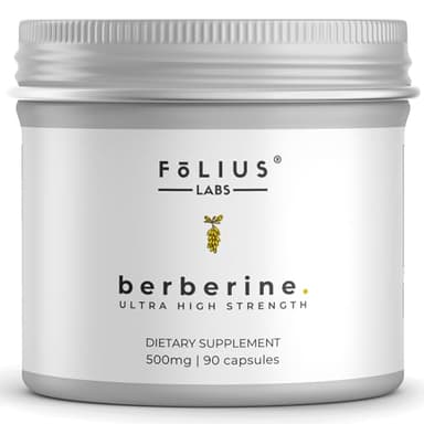 FOLIUS LABS Clean Label Berberine HCl 97% - Clinically Studied Ultra High Strength Pure Berberine 500mg Supplement - Gluten-Free - 90 Capsules