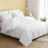 DWR 100% Cotton Fabric Covered Lightweight Down Alternative Comforter Queen, Ultra-Soft Skin-Friendly Cloud Breathable Eucalyptus Microfiber Filled Duvet Insert for Hot Sleeper (88x88, White)