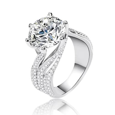 3 Carat/5 Carat Moissanite Women's Engagement Ring, D Color VVS1 Clarity Stone Engagement Ring 925 Silver Plated 18K White Gold Round Moissanite Wedding Band (6.5, 5)