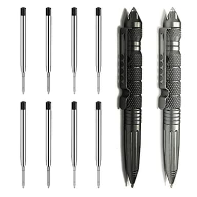 Origin-Joy 2 Pack Tungsten Steel Military Tactical Pen Set, Multifunctional EDC Self Defense Pen With 8 Ballpoint Refills (Black & Gray)