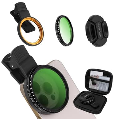 Phone 52MM Variable ND2-ND400 Filter, Multi-Coating Clip Adjustable Neutral Density Lens Kit, Compatible with iPhone 16/15/14/13 Pro Max, Samsung Galaxy, Google Pixel and Other Smart Phones