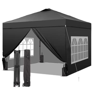GDY 12x12 Pop Up Canopy Tent with 4 Sidewalls, Easy Set up with One Push Lift Gazebo with Wheel Bag and4 Sandbags,Carpas for Events, Parties,Camping, Black.