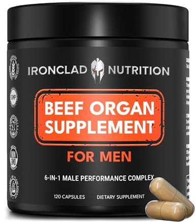 IRONCLAD NUTRITION Beef Organ Complex Capsules for Men - New Zealand and Grass Fed Finished Bull Supplement, Freeze Dried and Non-GMO Bovine Testes, Liver, Thymus, Heart, Bone Marrow - 2-Month Supply