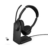 Jabra Evolve2 55 Stereo Wireless Headset with Charging Stand AirComfort Technology, Noise-Cancelling Mics & Active Noise Cancellation - MS Teams Certified, Works with Other Platforms - Black