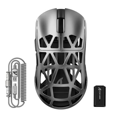 ATTACK SHARK R2PRO 45g Superlight Magnesium Alloy Mouse, PixArt PAW3950 Sensor, 42000DPI, 8000Hz Wireless Polling Rate, 2.4G/BT/Wired Gaming Mouse, Programmable Mice with Coiled Cable, PC/Mac, Grey