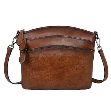 HESHE Crossbody Bags for Women Leather Purses with Multi-Pockets Vintage Cross-body Bag Ladies Small Satchel Shoulder Handbags Hobo Bag (Coffee)