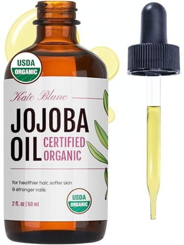 Kate Blanc Cosmetics Organic Jojoba Oil for Hair, Skin, Face, Nails (2oz) - USDA Certified, 100% Pure Cold Pressed Unrefined - Moisturizing Carrier Oil for Gua Sha, Dermaplaning, Body - Glass Bottle