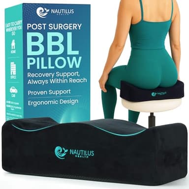 Nautilus Health BBL Pillow for Sitting After Surgery – Brazilian Butt Lift Recovery Cushion for Pain Relief, Home & Office Use, Post Surgery Support Pillow with Drawstring Bag