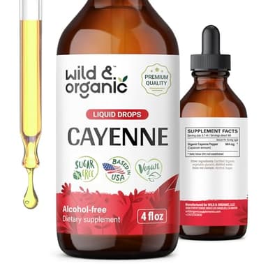 Wild & Organic Cayenne Pepper Tincture - Digestive Support with Capsaicin Extract - Cayenne Pepper Liquid Drops for Overall Well-Being - Vegan, Sugar & Alcohol-Free - 4 fl oz